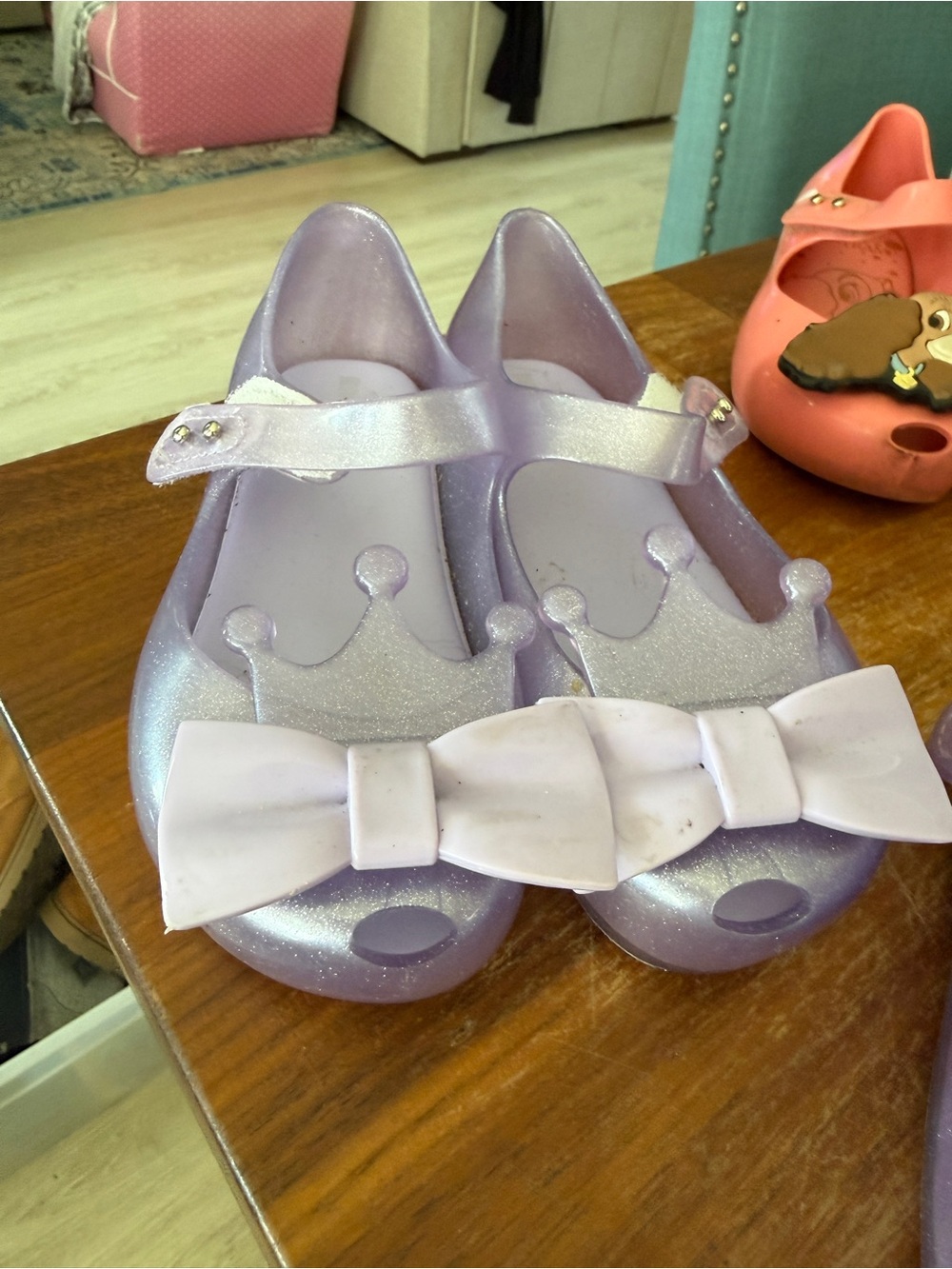Mini Melisa Girls Purple Bow Jelly Mary Jane Shoes